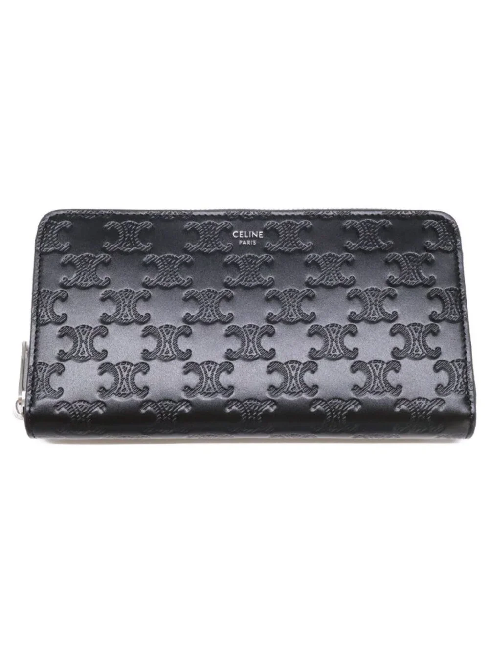 Celine Large Zip Wallet Triomphe Embossed Calfskin
